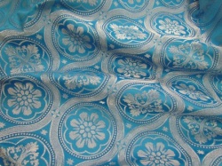 Парча ВИЗАНТИЙСКИЕ КРУГИ, голубая с серебром, шир. 150 см, Павловский Посад