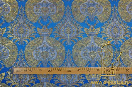 Парча КУПОЛА, голубая с золотом, шир. 150 см, Рахманово