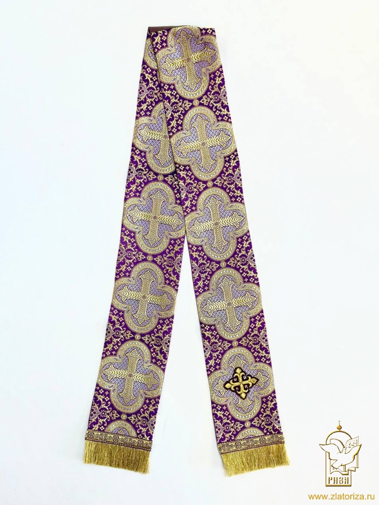 Закладка для служебных книг, шелк, фиолетовая с золотом шир. 12 см