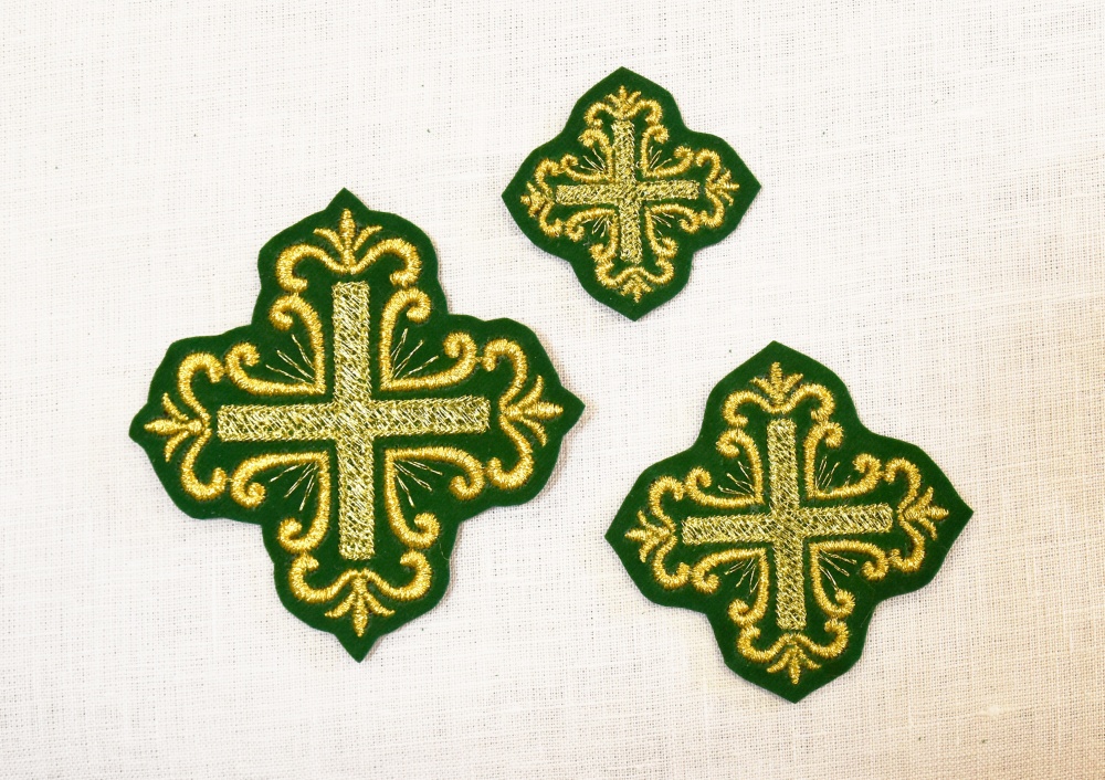 Набор крестов ПОКРОВСКИЙ W 108, иерейский, зеленый с золотом, 14 шт,