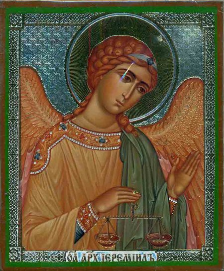 Икона Иеремиил Архангел Б320 двойное тиснение 8,8х10,4 на деревянной доске