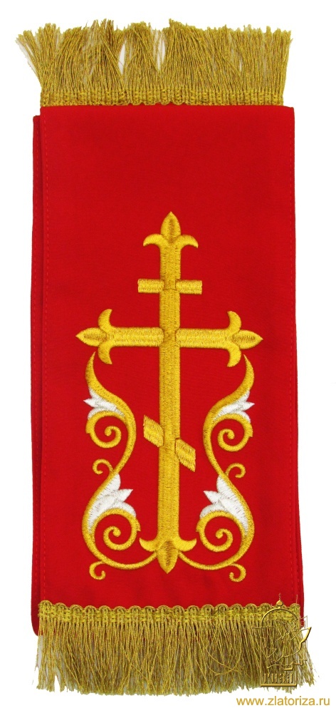 Закладка, вышитая, Расцветший Крест, красная, ш. 14 см