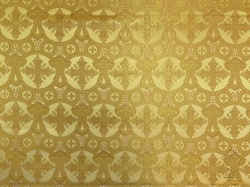 Парча ЛАВРА, желтая с горчичной окантовкой, с золотом, шир. 150 см, Рахманово