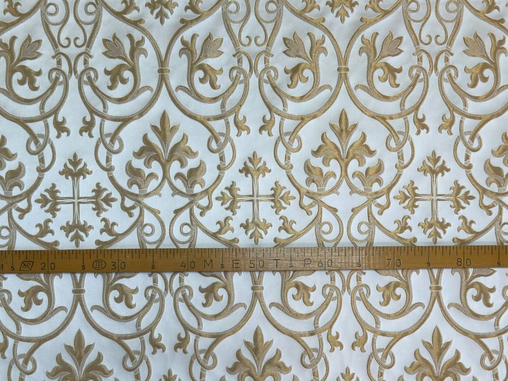 Парча СВЯТОГОРСКАЯ, белая с золотом, шир. 165 см