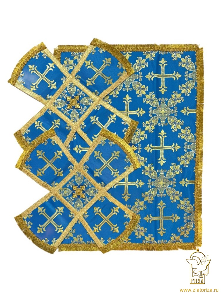 Покровцы шелк, голубые с золотом