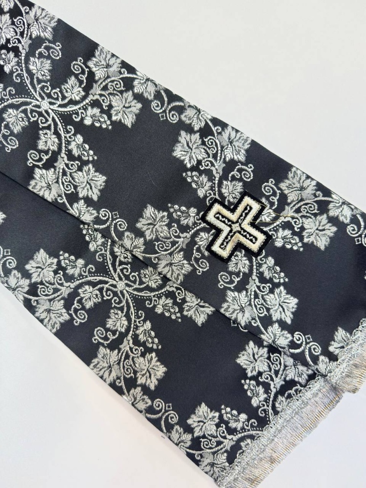 Закладка для служебных книг, шелк, черная с серебром, шир. 12 см