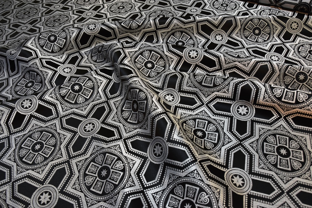 Шелк НЕВСКИЙ, черный с серебром, шир. 150 см, Рахманово