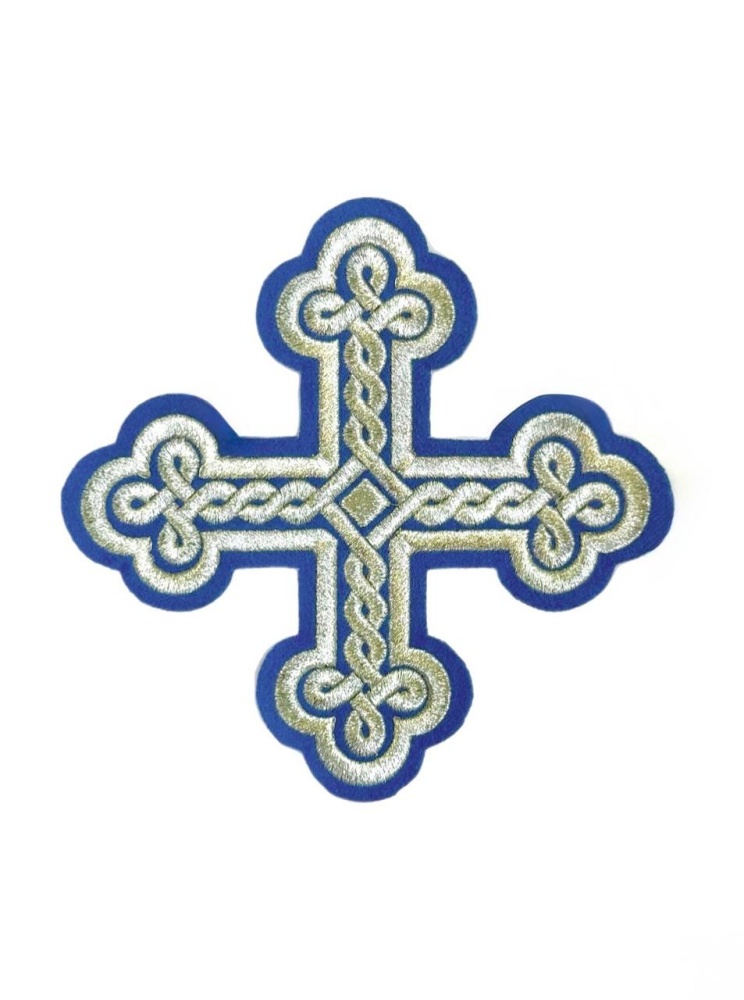 Крест 1 ОКРУГЛАЯ ПЛЕТЕНКА, синий с серебром,14,5 -16 см