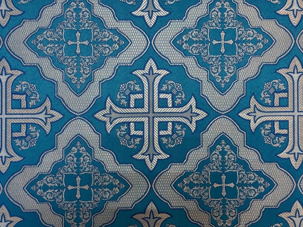 Шелк ЛАДОГА, голубой с серебром, шир. 150 см, Рахманово