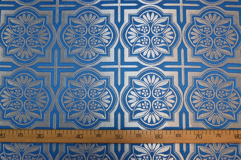 Парча ЦАРЬ-ГРАД, голубая с серебром, шир. 150 см, Рахманово