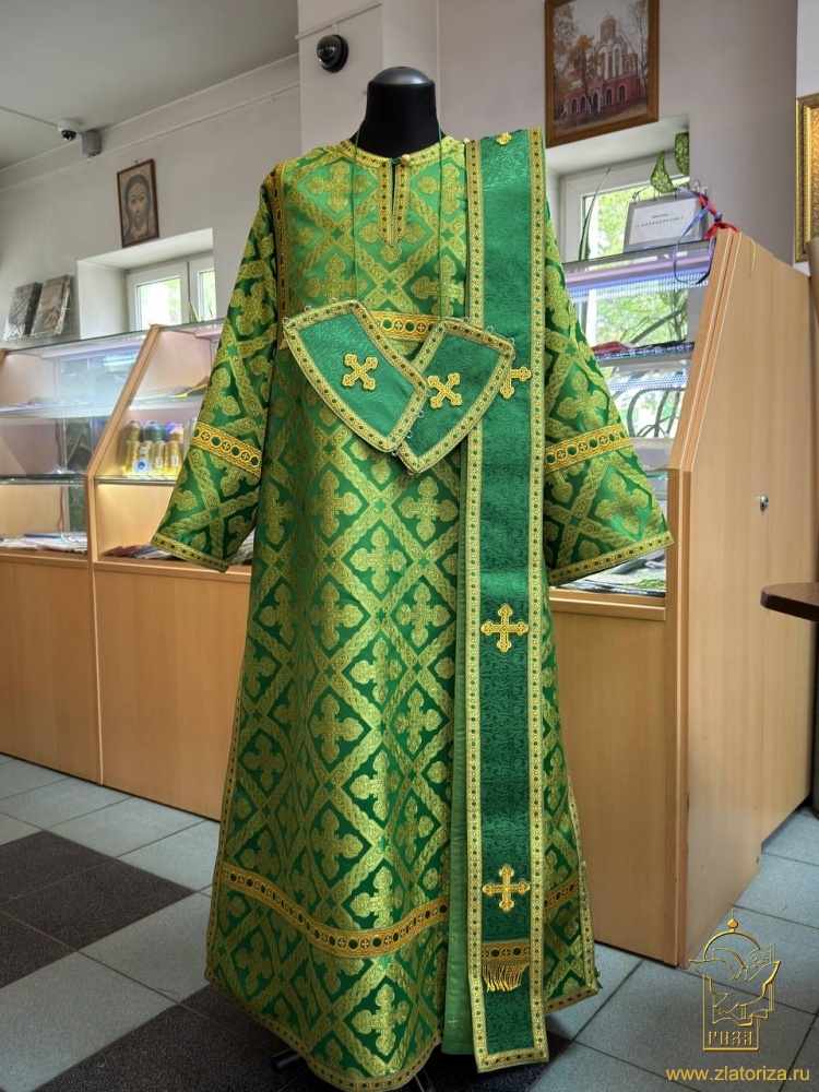 Диаконский стихарь, парча, зеленый с золотом.