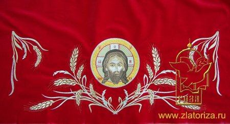 Оплечье, бархат красный, КОЛОС, с иконой СПАСИТЕЛЯ, вышивка