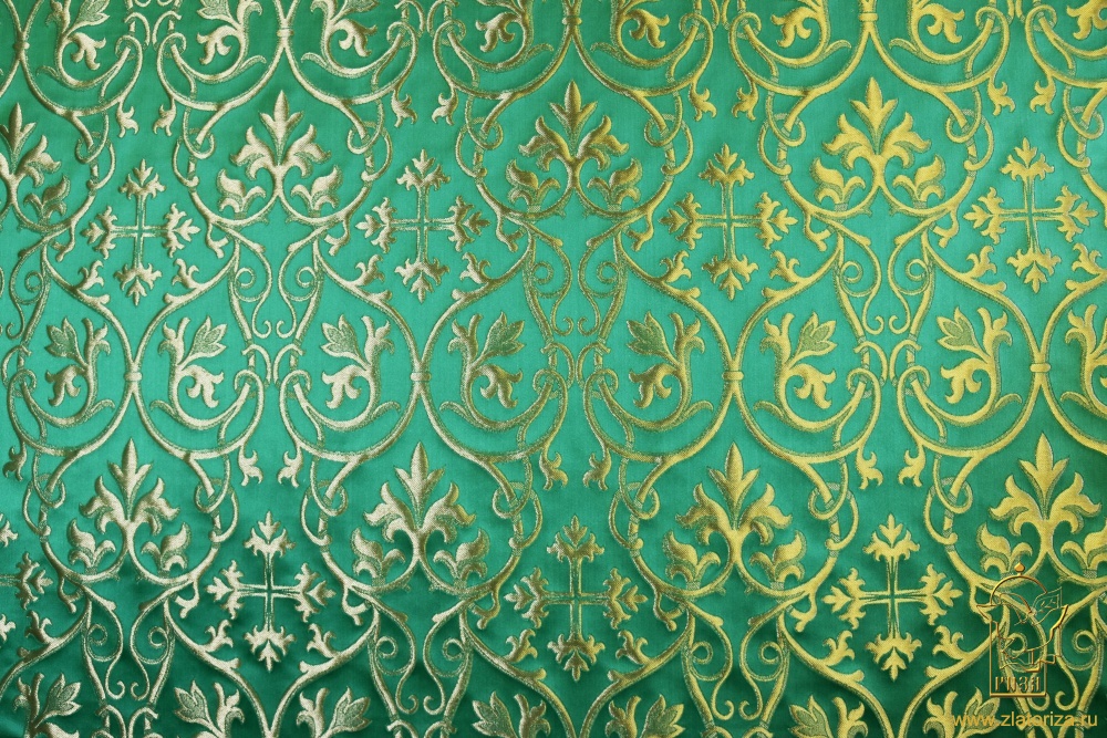 Парча СВЯТОГОРСКАЯ, зеленая с золотом, шир. 165 см