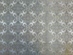 Парча НИКОМЕДИЯ, белая + голубая с серебром, с желтой окантовкой, шир. 155 см