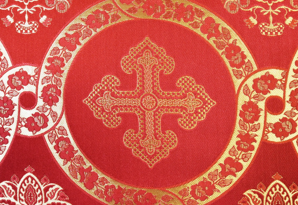Шелк ГЕФСИМАНСКИЙ САД, красный с золотом, шир. 160 см