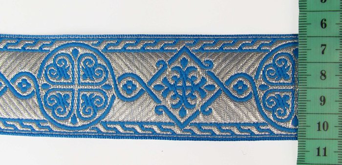 Галун ВИЗАНТИЯ, голубой с сереб, шир. 4 см, ФР