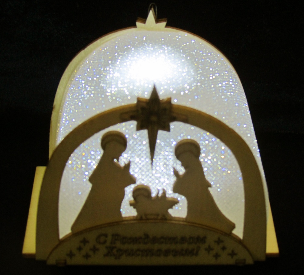 Фонарь Рождественский Вертеп , настольный , из фанеры, светодиодный