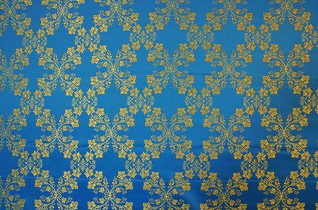 Шелк ВЕРТОГРАД, голубой с золотом, шир. 150 см, Павловский Посад