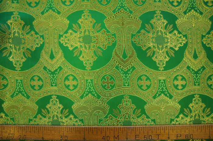 Шелк КОРОНА/ЛАВРА, зеленый с золотом, шир. 160 см