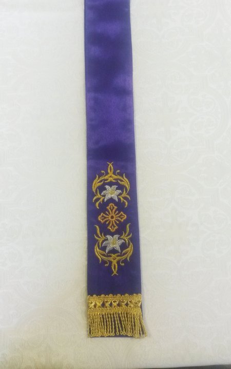 Закладка вышитая, № 6, фиолетовая с золотом + серебром, шир. 5-6 см, ЛТ