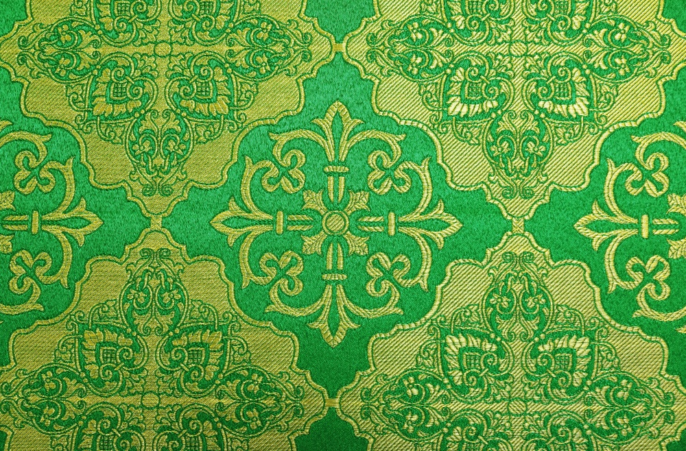 Парча КОРНЕЛИЯ, зеленая с золотом, шир. 150 см, Рахманово