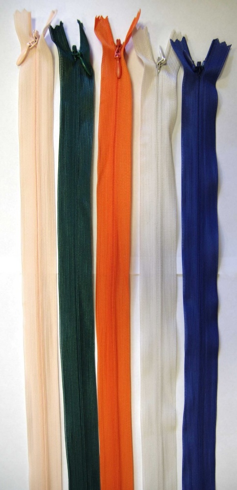 Молния 50-60 см, потайная, пластиковая, цвет-микс