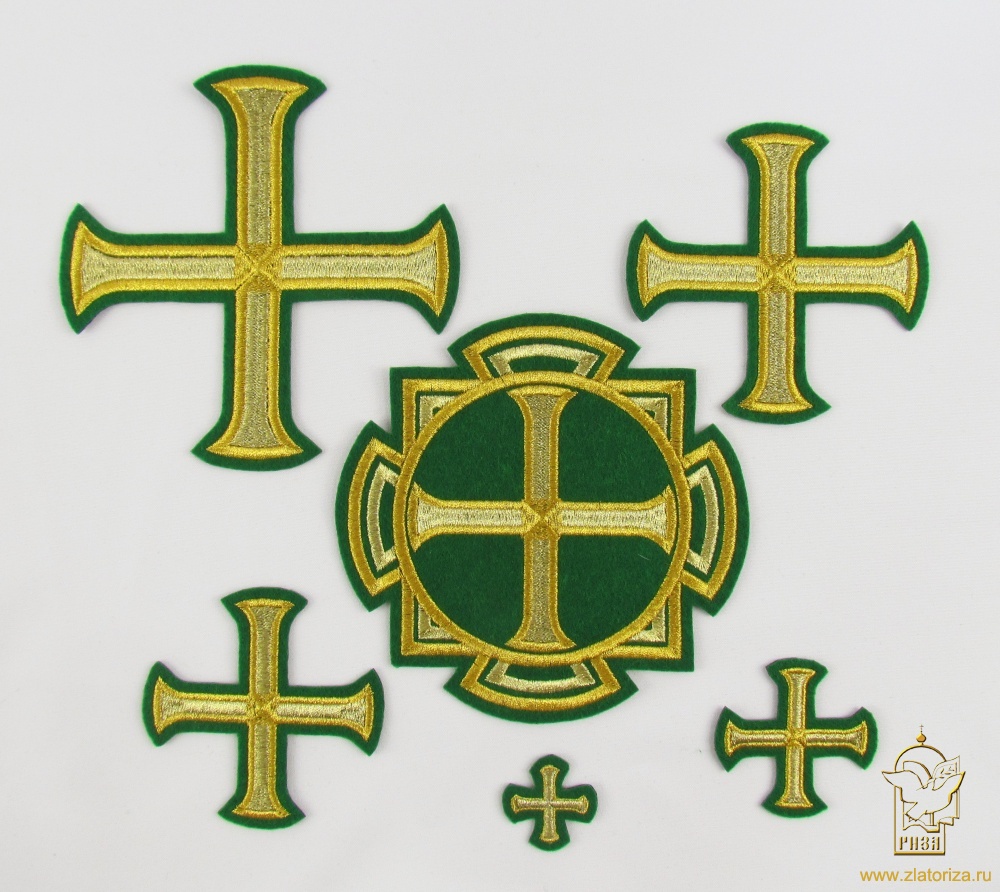 Набор крестов, иерейский, БУЛАТ, зеленый с золотом, 14 шт