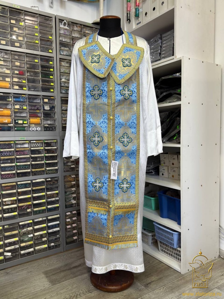 Епитрахиль + поручи, голубой с золотом, шелк