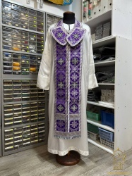 Епитрахиль + поручи, фиолетовый с серебром, парча