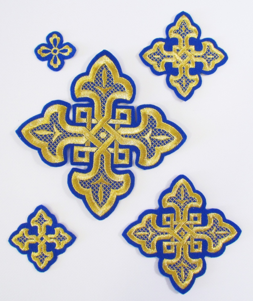 Набор крестов, иерейский, ВЯЗАНЫЙ, синий с золотом, 14 шт