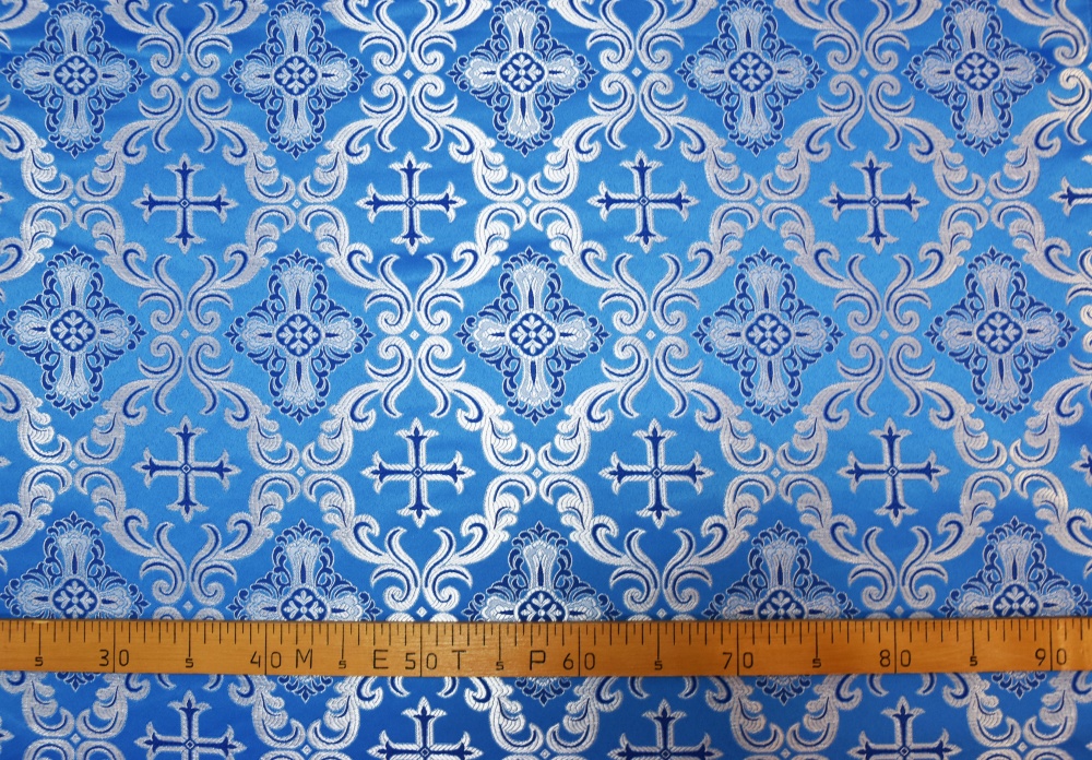 Шелк НИКОЛАЕВСКИЙ, голубой с серебром, шир. 300 см, Павловский Посад