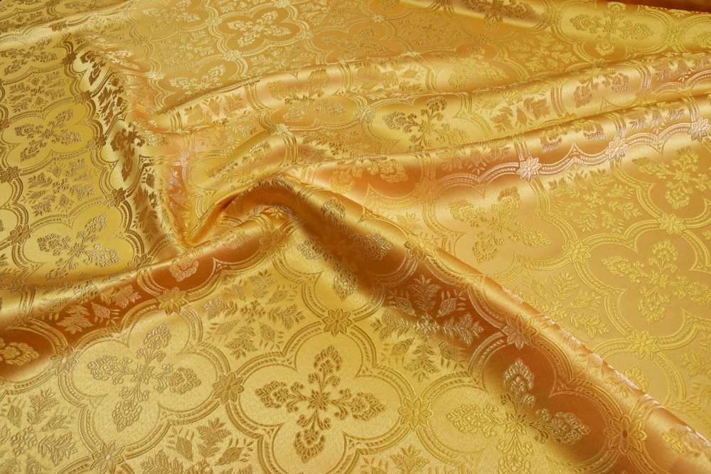 Шелк ЛЮБАВА, желтый с золотом, шир. 150 см, Рахманово