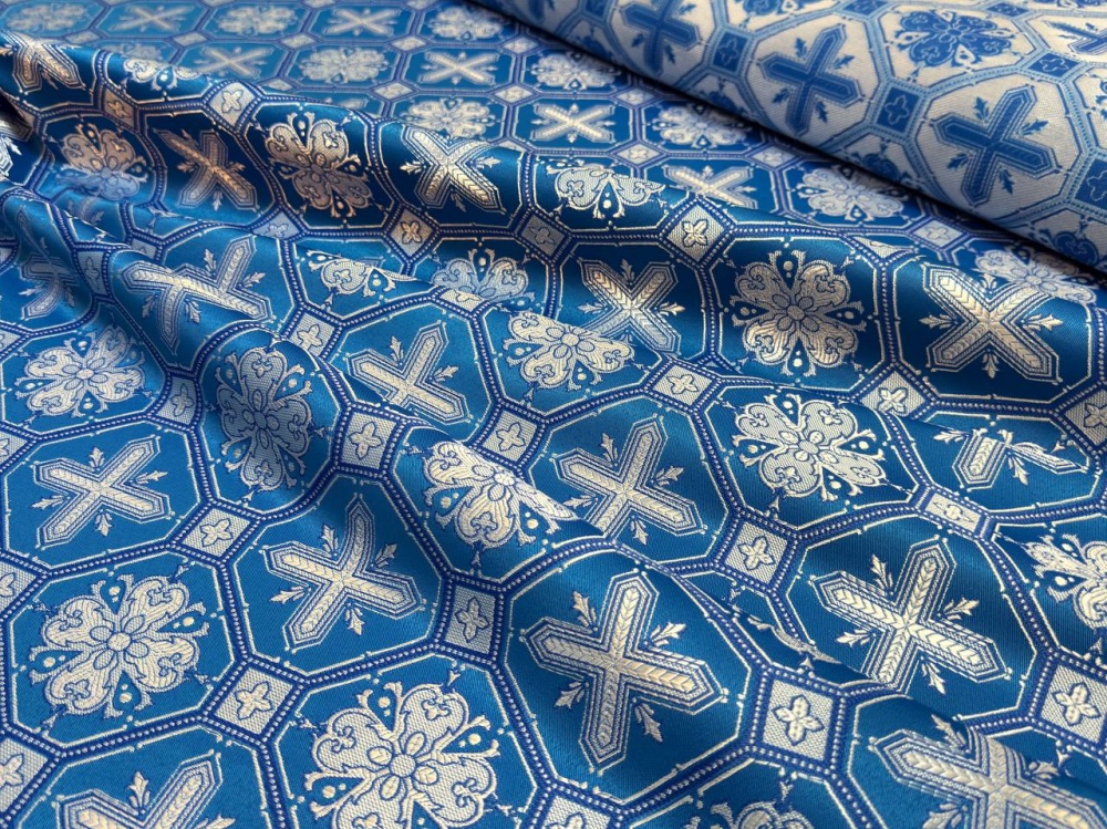 Шелк СВЕТЛАНА, голубой с серебром, шир. 150 см, Рахманово