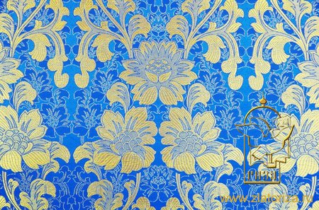 Парча САМОЦВЕТЫ, голубая с золотом, шир. 150 см, Рахманово