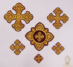 Набор крестов, иерейский, УЗОРНЫЙ, бордо с золотом, 14 шт Набор крестов, иерейский, УЗОРНЫЙ, бордо с золотом, 14 шт
