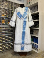 Орарь голубой с серебром, шелк, с поручами