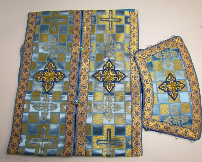 Епитрахиль + поручи, голубой с золотом, парча