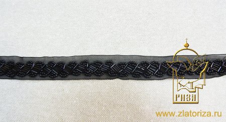 Тесьма декоративная черная, с бисером, шир. 2,3 см