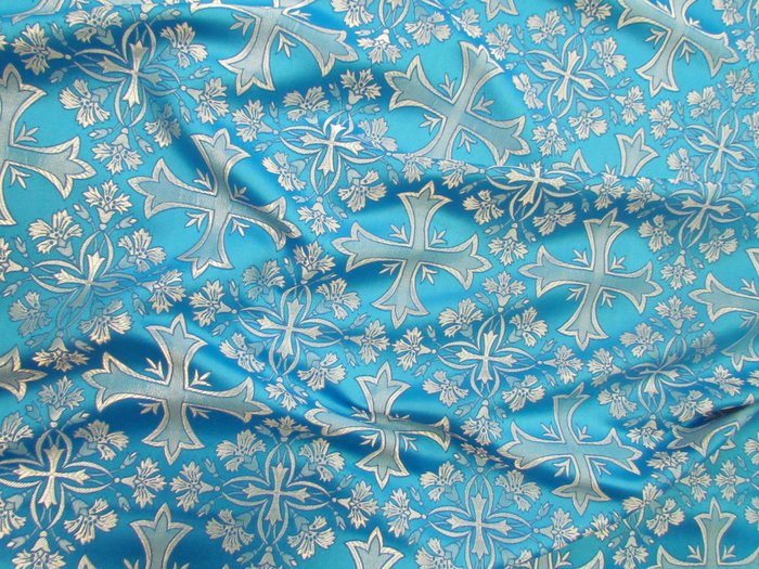 Шелк ВАСИЛЕК, голубой с серебром, шир. 150 см, Рахманово