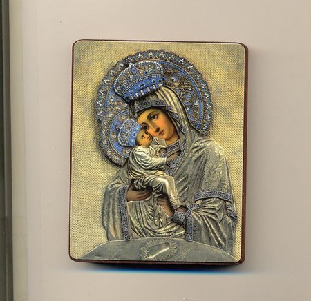 Икона Почаевская Божия Матерь №134 р2 литография 7х9 на деревянной доске