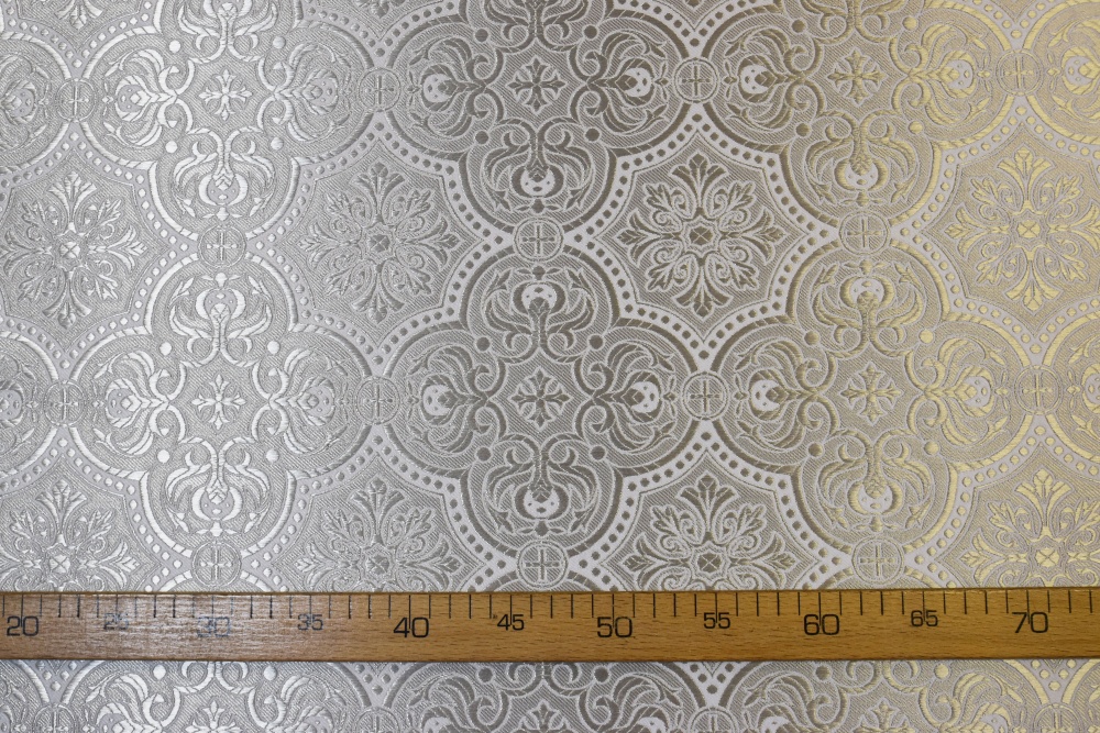 Парча ЯРОСЛАВЛЬ, белая с серебром, шир. 150 см, Рахманово