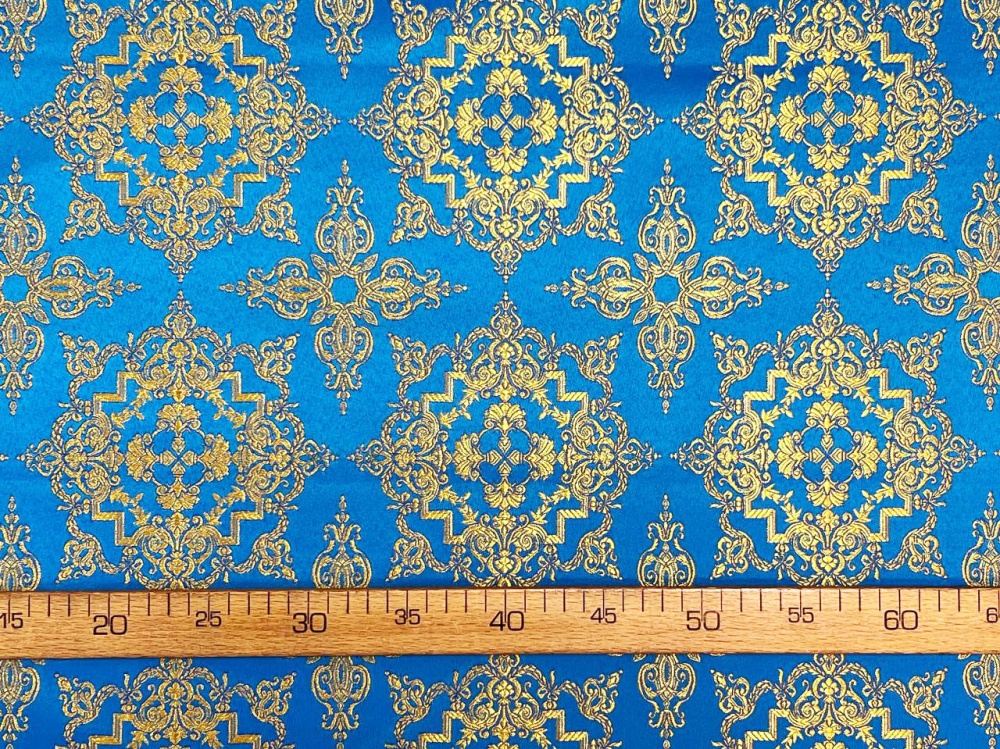 Парча САФРОН, голубая с золотом, шир. 150 см