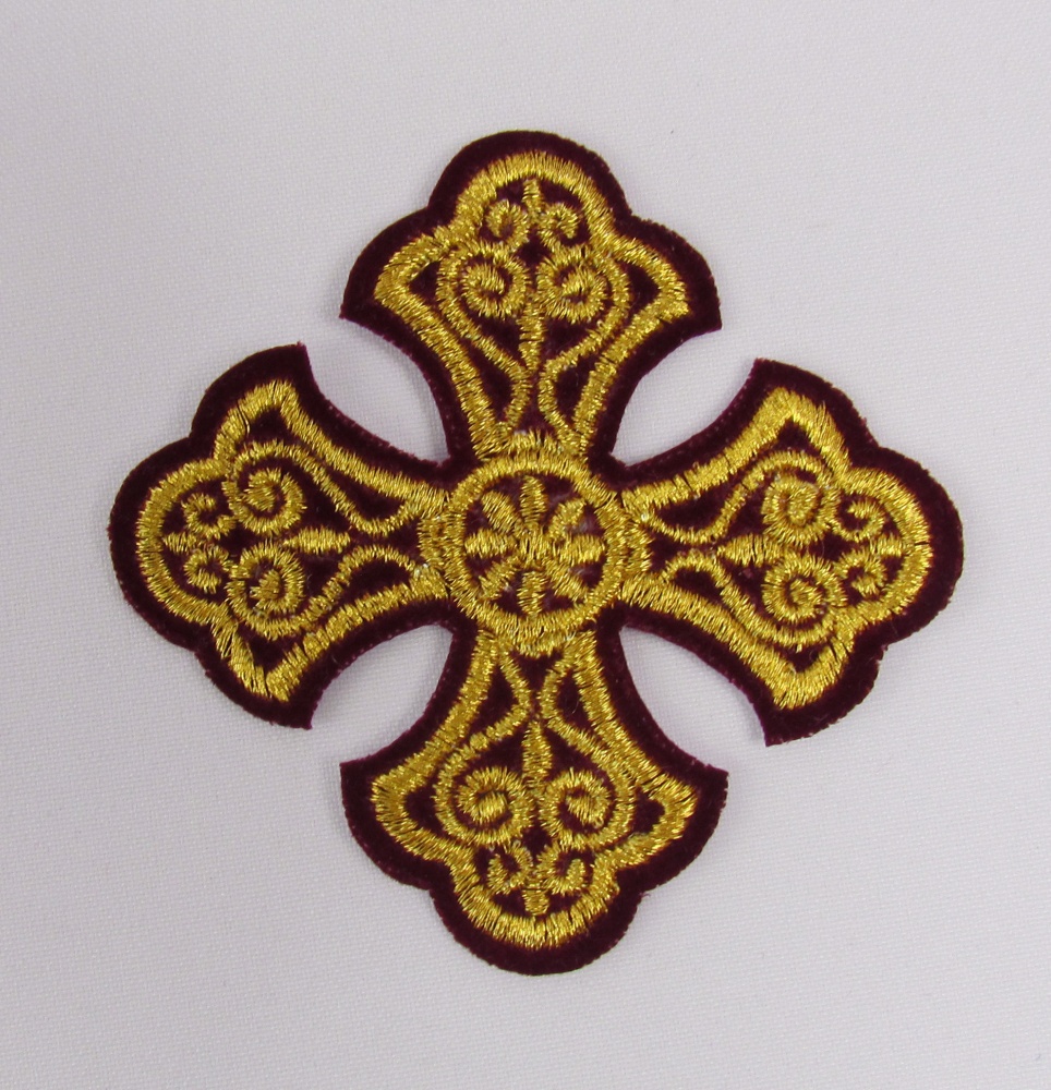 Крест 4 УЗОРНЫЙ бордо с золотом, 6-7 см