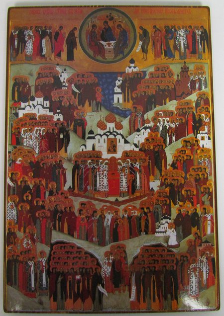 Икона Собор Российских святых №81 литография 22,5х32 на деревянной доске