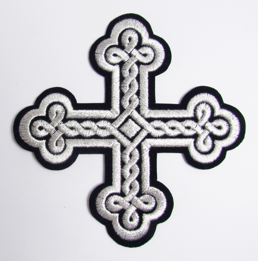 Крест 1 ОКРУГЛАЯ ПЛЕТЕНКА, черный с серебром,14,5 -16 см