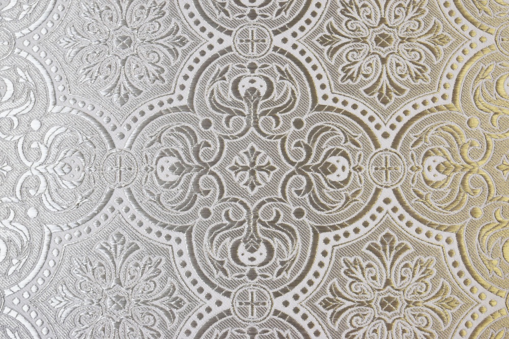 Парча ЯРОСЛАВЛЬ, белая с серебром, шир. 150 см, Рахманово