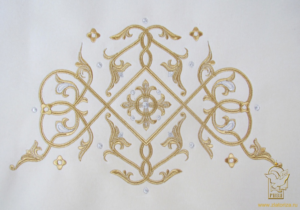 Оплечье, бархат белое с золотом, СТАВРОС, вышивка