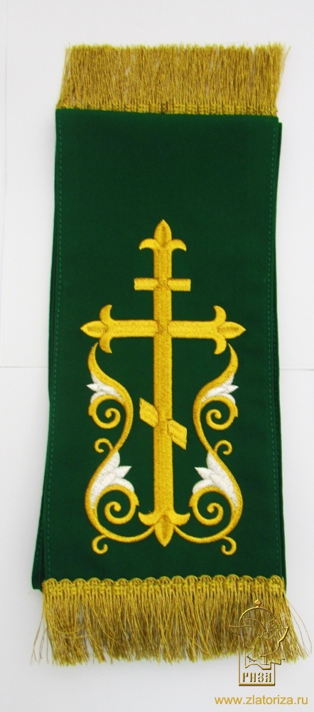 Закладка, вышитая, Расцветший Крест, зеленая, ш. 14 см