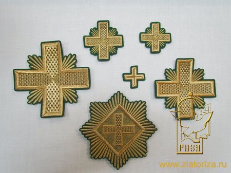 Набор крестов, иерейский, ШАХМАТНЫЙ, зеленый с золотом, 14 шт, арт. 22469