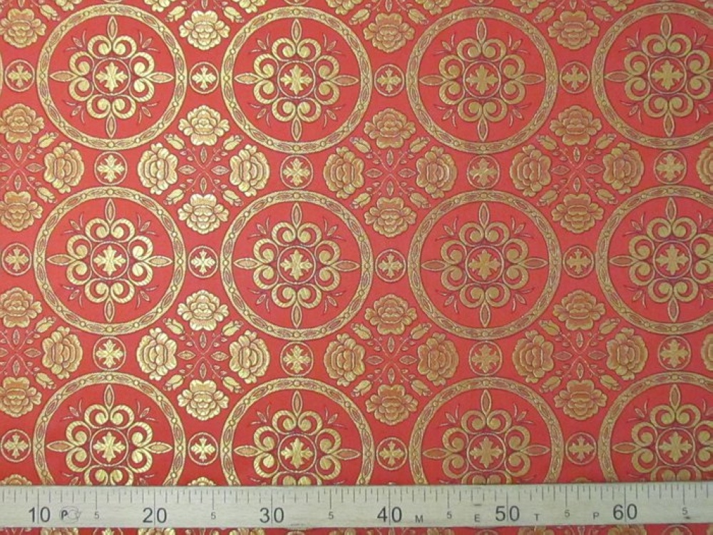 Парча ПОСАД, красная с золотом, шир. 150 см, Рахманово